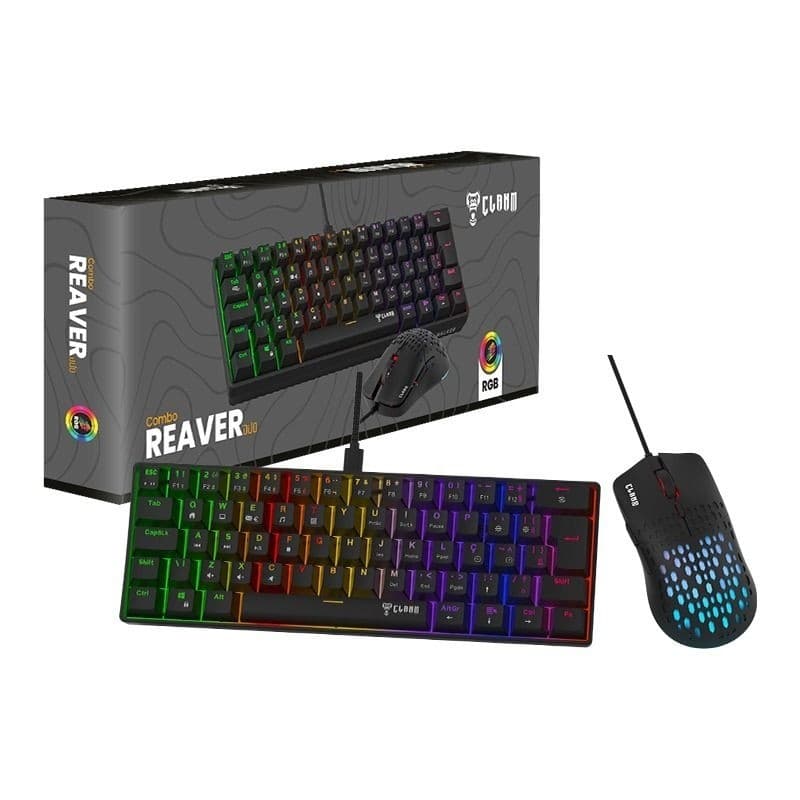 Kit Gamer Teclado Mecânico + Mouse RGB Clanm Combo Reaver Duo USB Iluminado PC