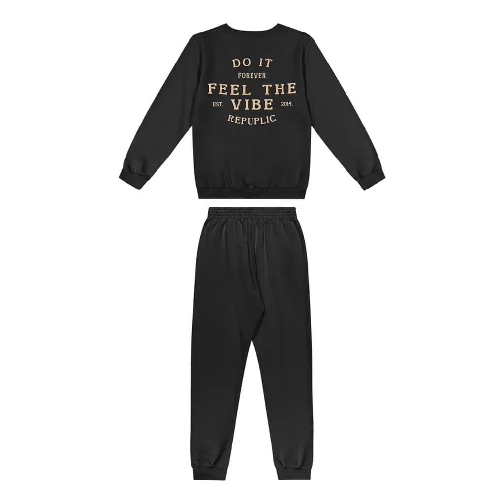 Conjunto Moletom Careca Feminino Feel The Vibe Blusa De Frio + Calça Moletom Estampados Unissex Outono/Inverno