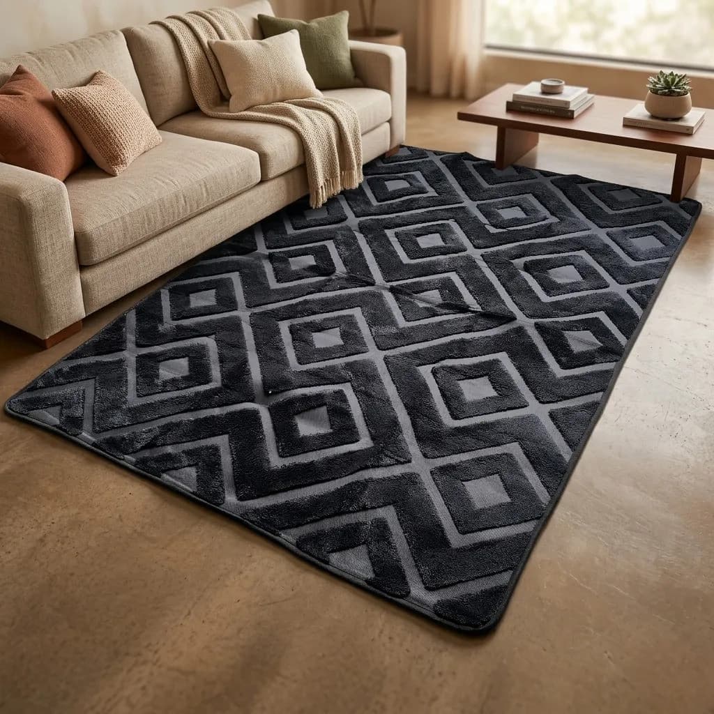 Tapete Antiderrapante Geométrico 1,95x2,40 Lavável Macio Sala Grande Charme