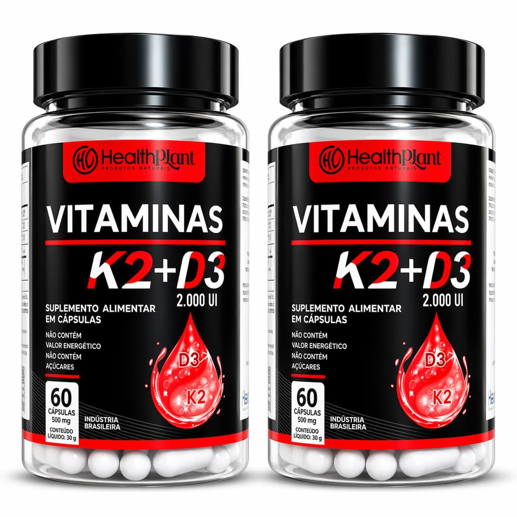 Suplemento Vitamina K2 - Menaquinona + Vitamina D3 - Colecalciferol | 60 Cápsulas