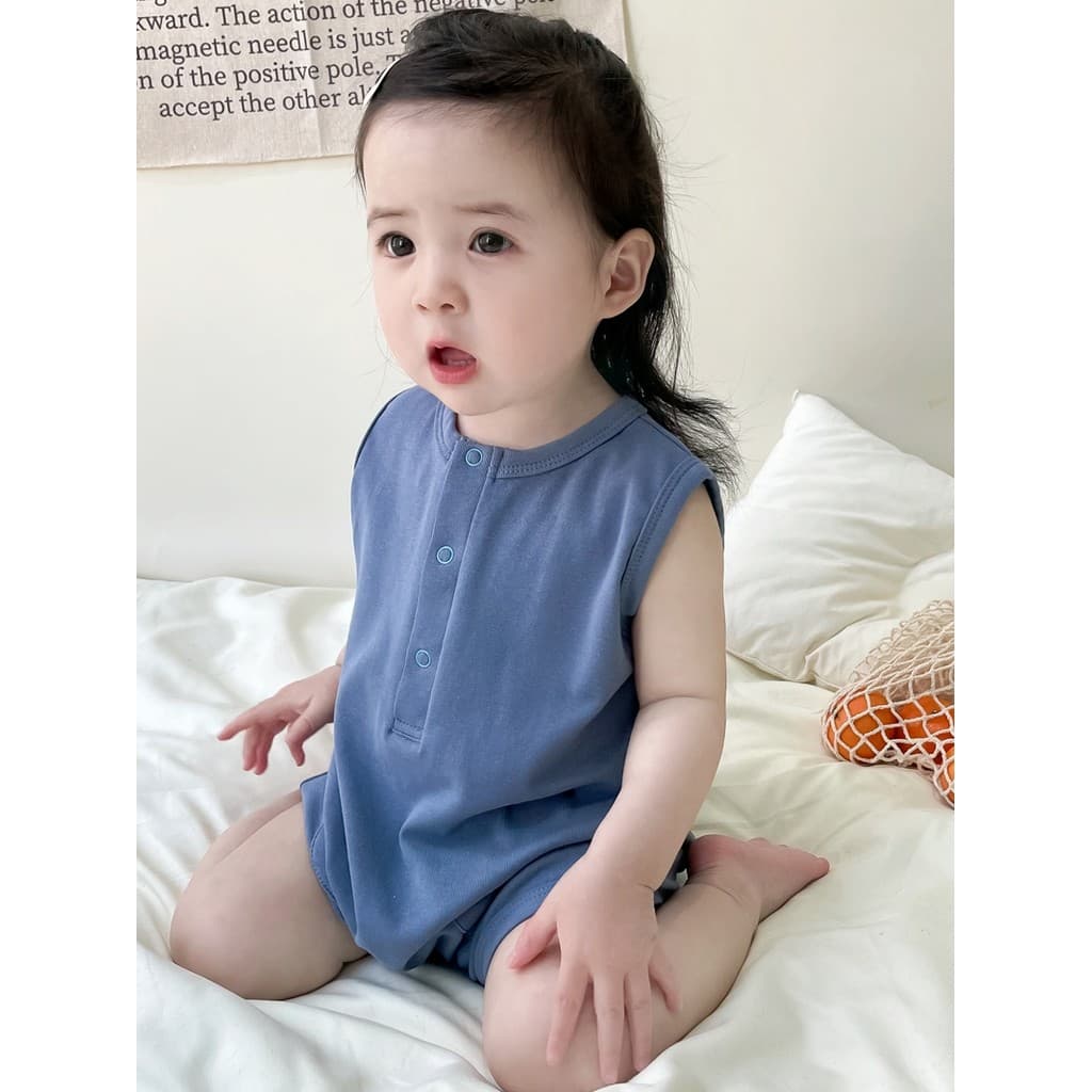 Verão puro algodão bebê macacão bebê menina fino simples cor sólida roupas verão bebê menino sem mangas macacão