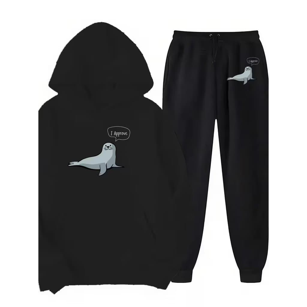 Conjunto Moletom Canguru Masculino Foca Blusa De Frio + Calça Moletom Estampados Unissex Outono/Inverno