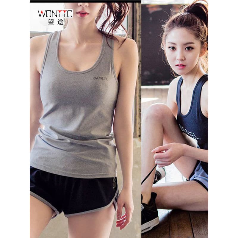 Wontto versão coreana Yoga roupas de Fitness colete Shorts terno esportivo feminino verão sem mangas roupas de corrida p