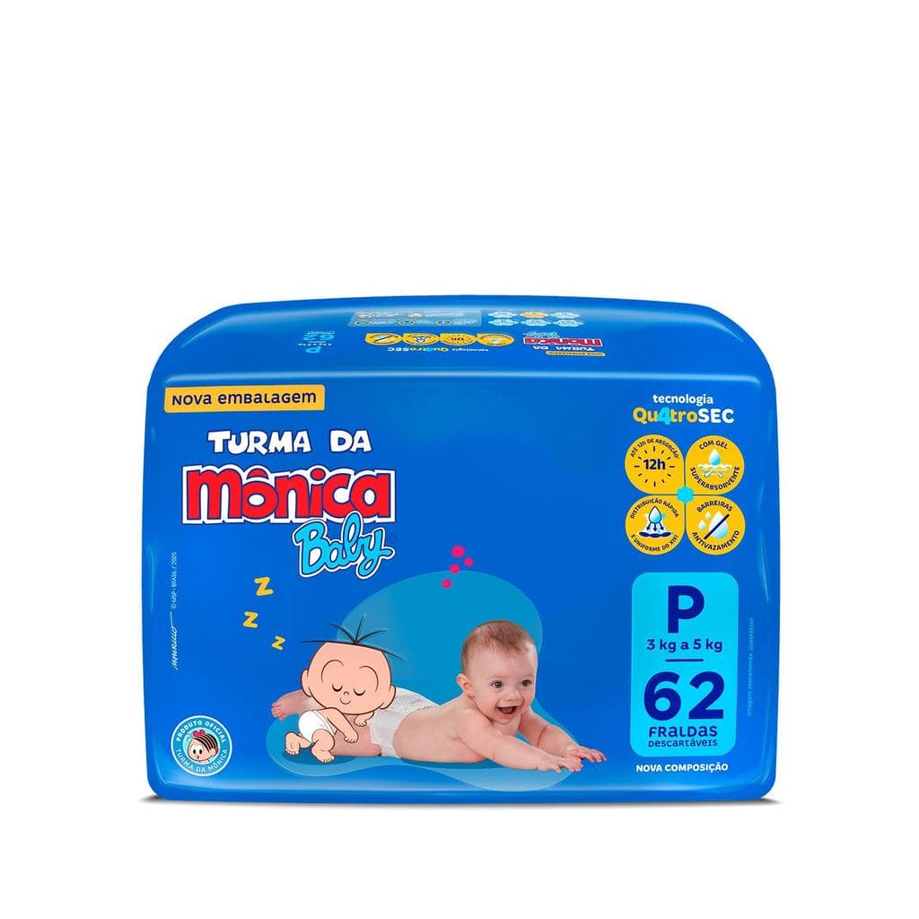 Fralda Turma da Mônica Baby Mega P com 62un