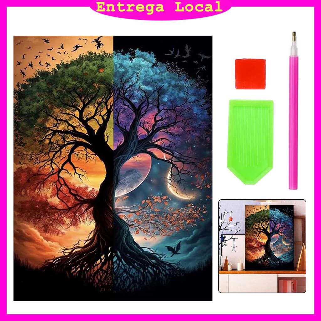 Kit de pintura diamante redondo 5D, Árvore Da Vida, conjunto de pintura diamante DIY 30x40 cm