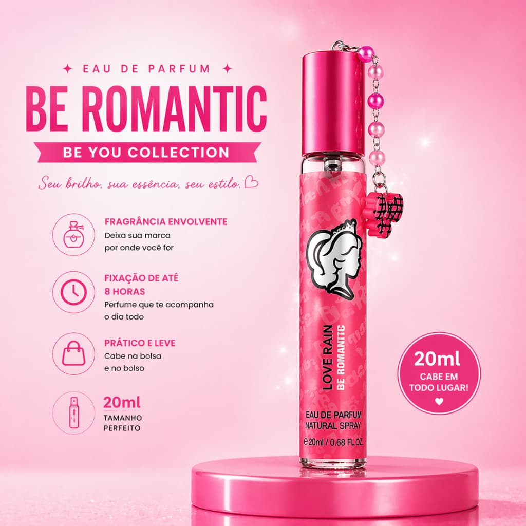 Perfume Feminino Be Romantic 20ml Doce Frutado Longa Duração Framboesa Morango Importado Luxo Be You - Lové Rain