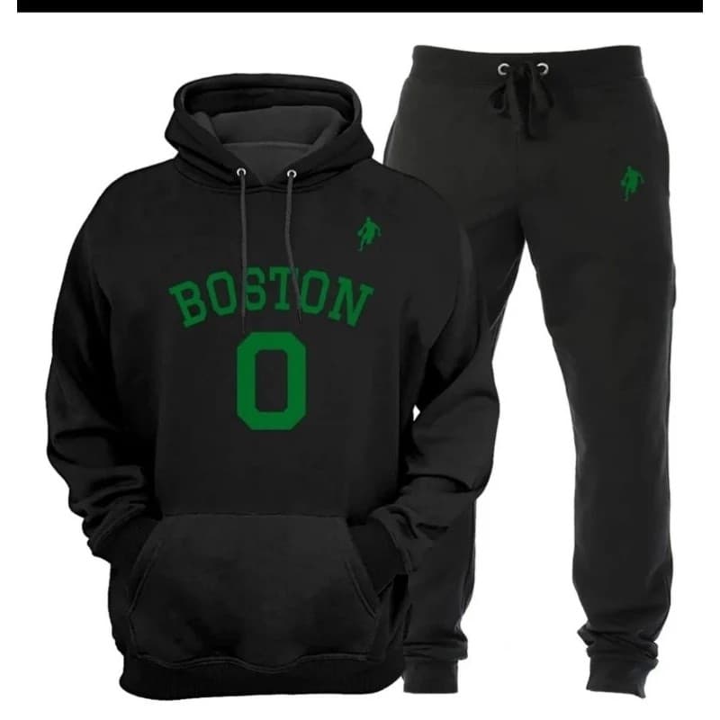 Conjunto Moletom Masculino Boston verde  Blusa De Frio Canguru Bolso e Capuz + Calça Moletom Estampado Outono/Inverno