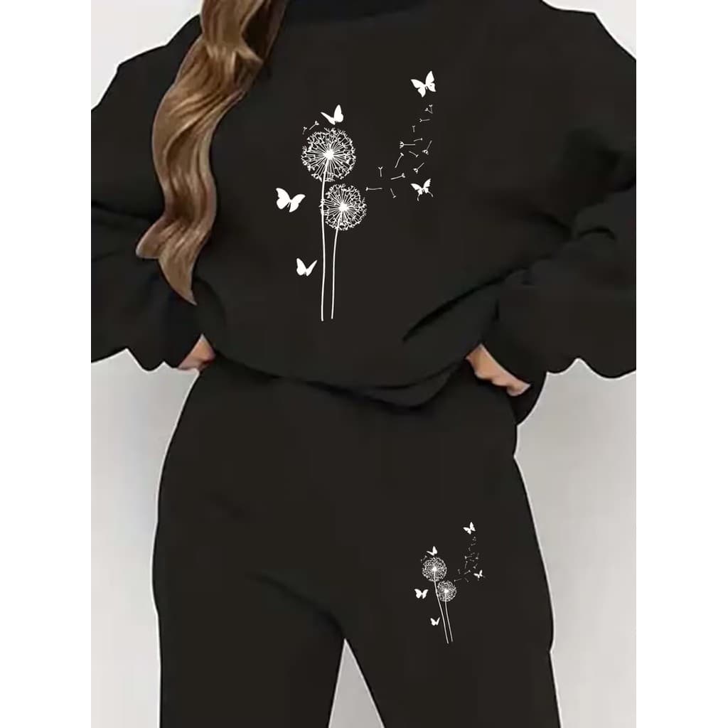 Conjunto Moletom Careca Feminino Dente De Borboleta Blusa De Frio + Calça Moletom Estampados Unissex Outono/Inverno