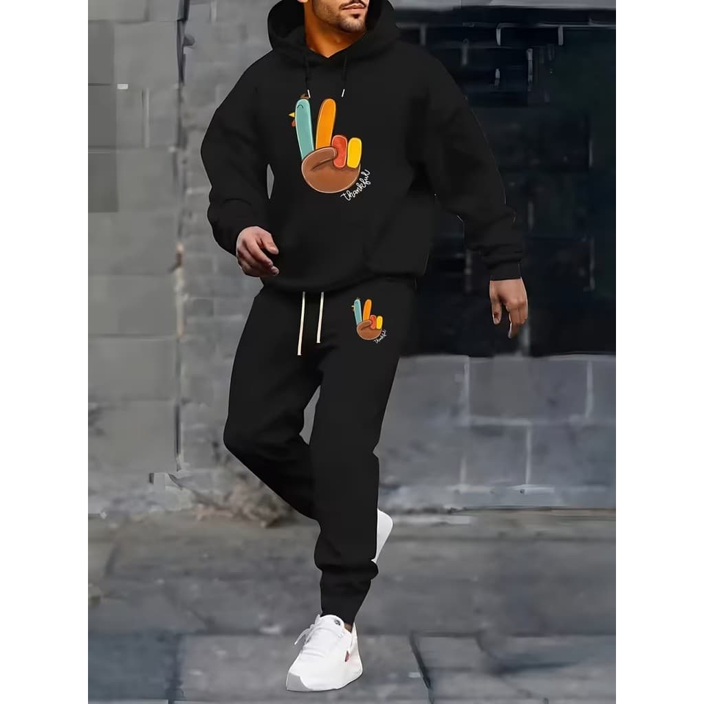 Conjunto Moletom Canguru Masculino Cocoricó Blusa De Frio + Calça Moletom Estampados Unissex Outono/Inverno