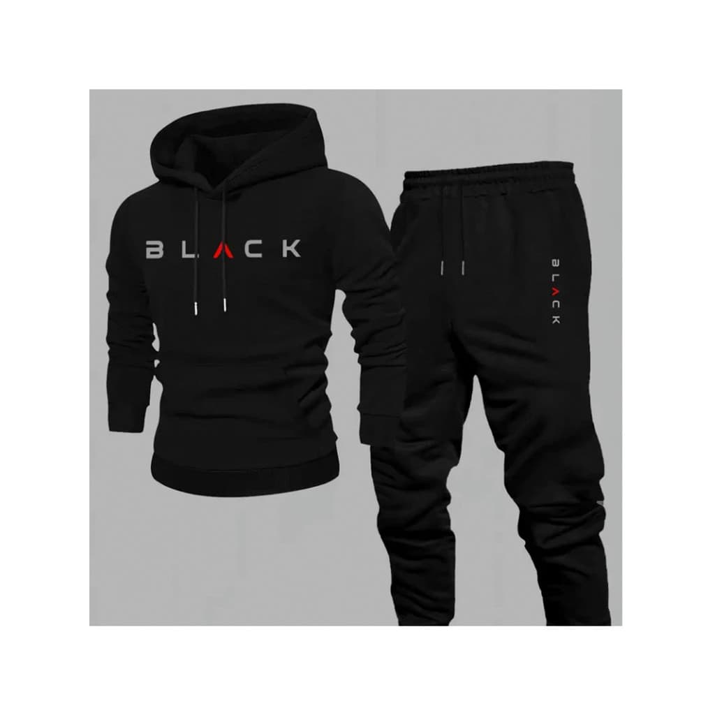 Conjunto Moletom Canguru Masculino Black Blusa De Frio + Calça Moletom Estampados Unissex Outono/Inverno