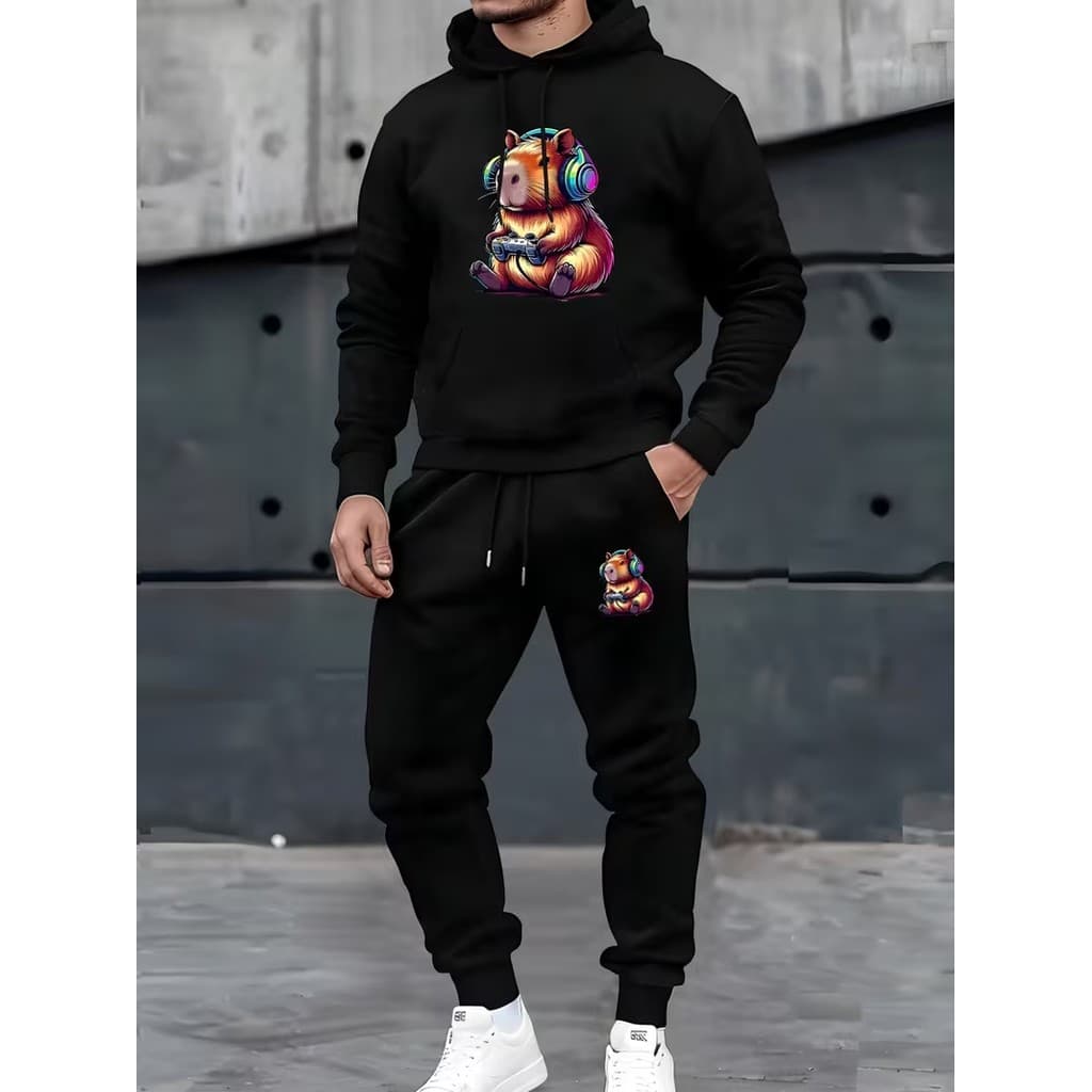Conjunto Moletom Canguru Masculino Capivara Blusa De Frio + Calça Moletom Estampados Unissex Outono/Inverno