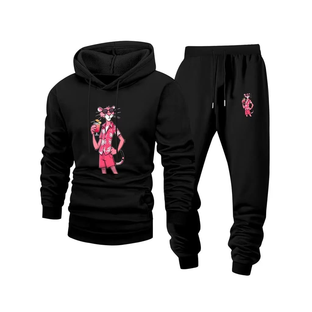 Conjunto Moletom Canguru Masculino Pantera Estilosa Blusa De Frio + Calça Moletom Estampados Unissex Outono/Inverno