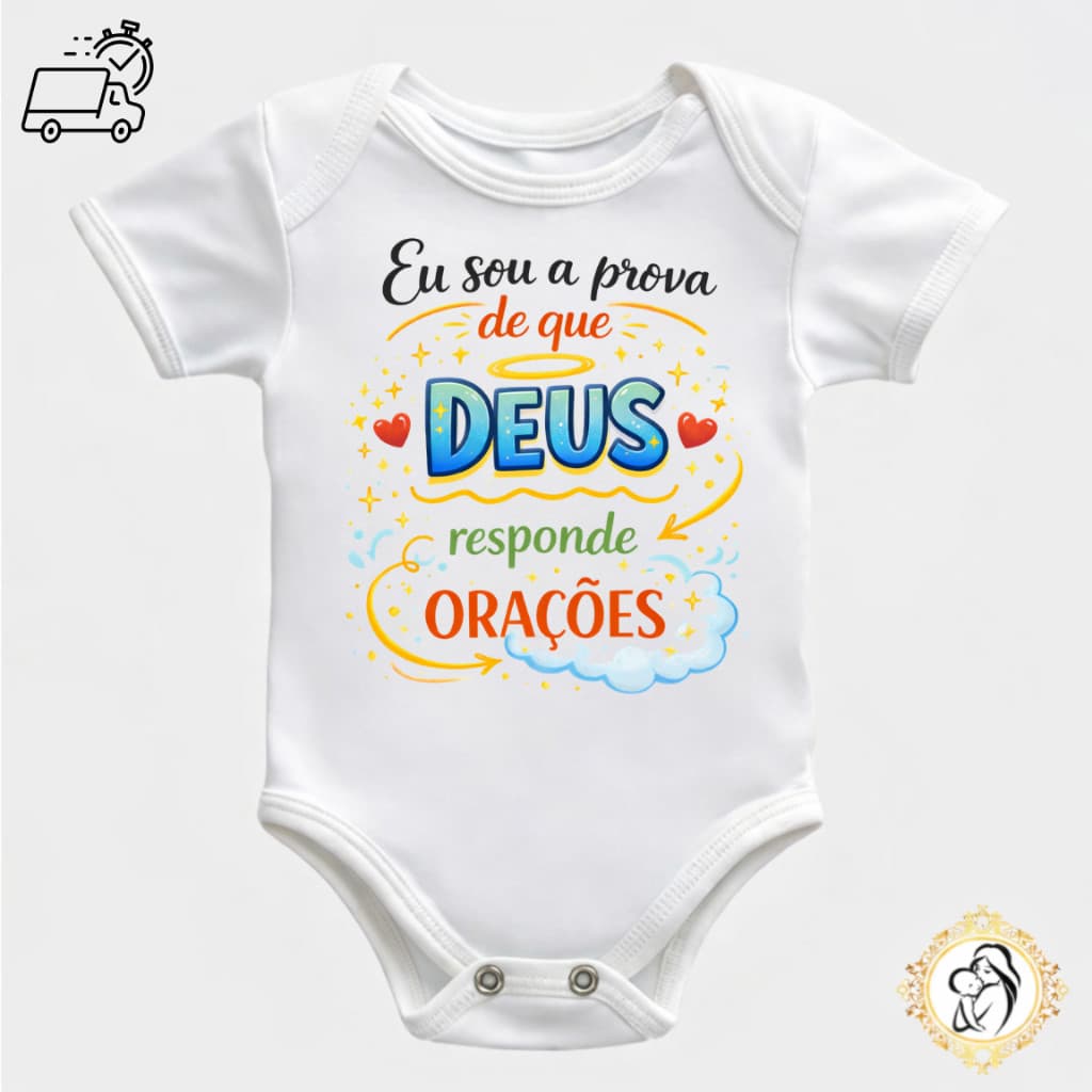 Body Bebê Frase Cristã Deus Responde Orações Roupa de Bebê Menino Menina Presente Religioso