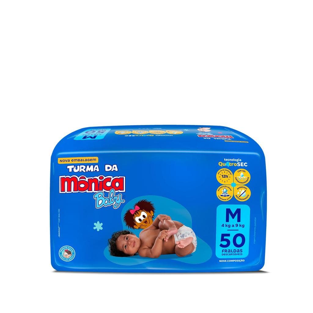 Fralda Turma da Mônica Baby Mega M com 50un