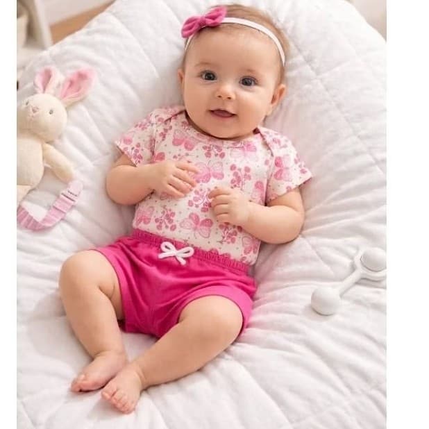Conjunto Bebê Menina Body Short Tiara RN 0 a 6 Meses Roupa Infantil enxoval bebê menina Premium Confortável Estampada