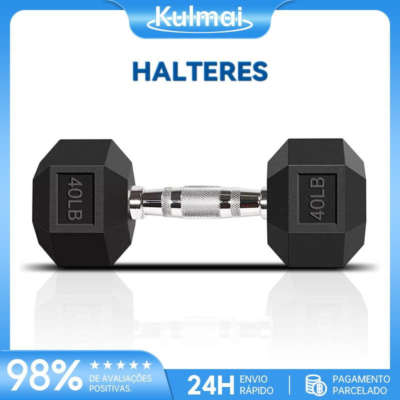 Kulmai Halter Dumbbell Sextavado Emborrachado Cromado para Musculação Academia Fitness Treino em Casa