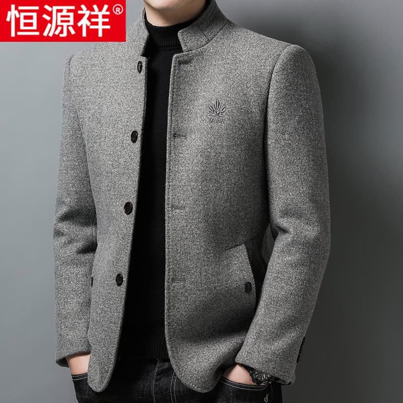 Hengyuanxiang primavera outono jaqueta masculina gola alta de lã jaqueta masculina negócios Casual pai de meia-idade Zho