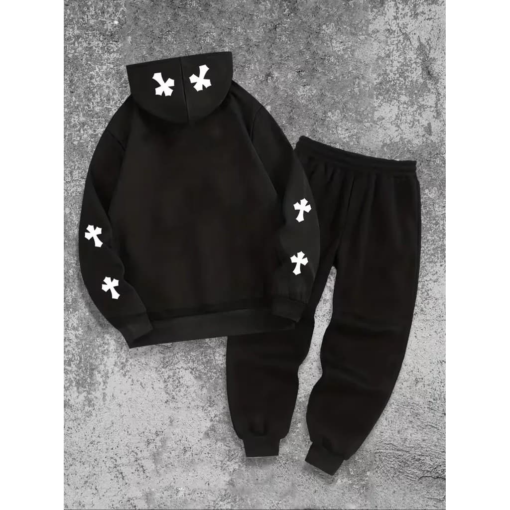 Conjunto Moletom Canguru Masculino Cruz cross Blusa De Frio + Calça Moletom Estampados Unissex Outono/Inverno
