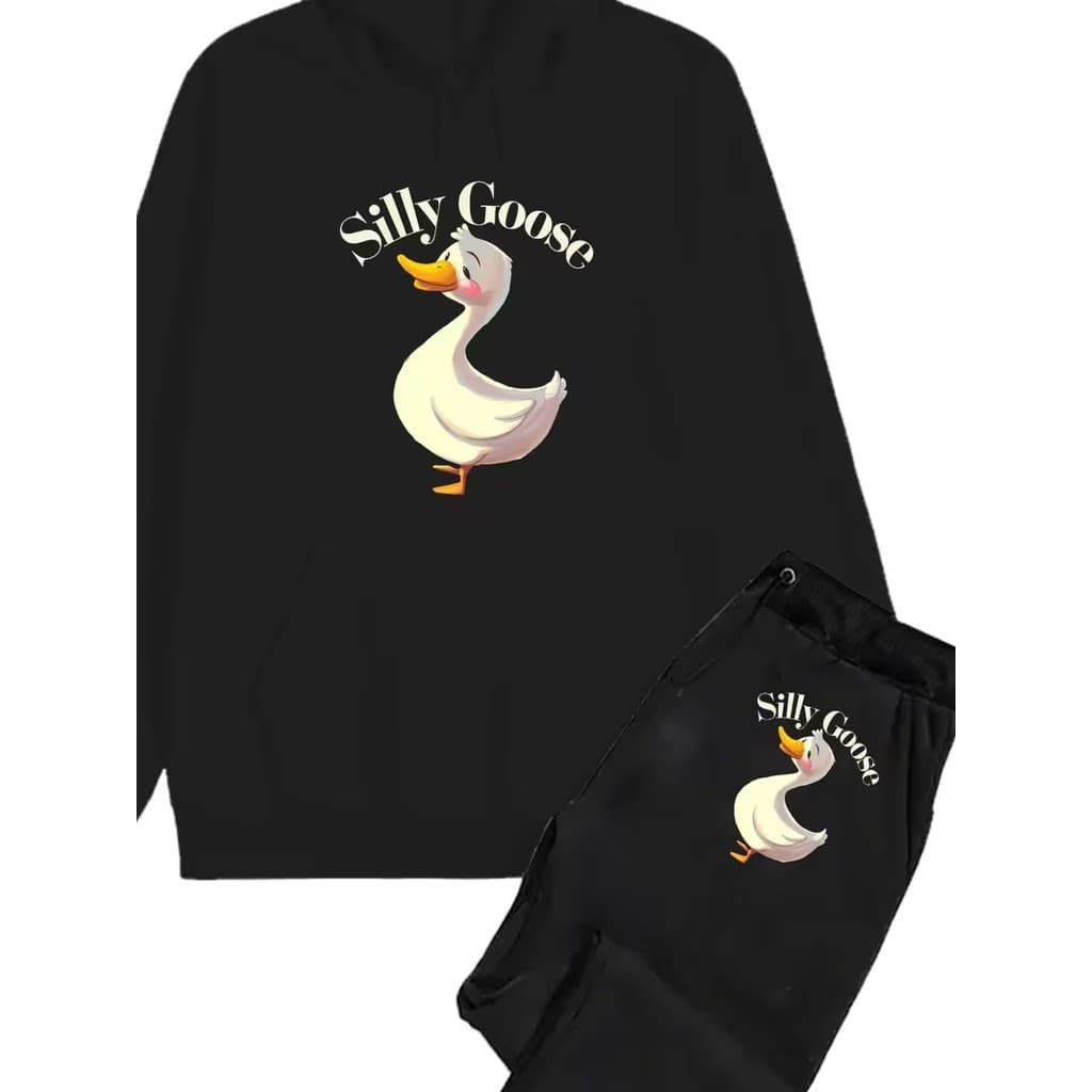 Conjunto Moletom Canguru Masculino Silly Goose Blusa De Frio + Calça Moletom Estampados Unissex Outono/Inverno