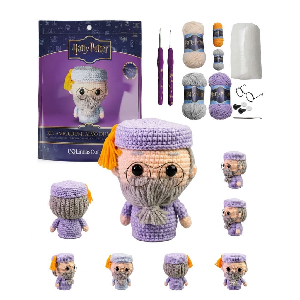 Kit Amigurumi Alvo Dumbledore Linhas Corrente Receita Passo a Passo Tricô Crochê Decoração Presente