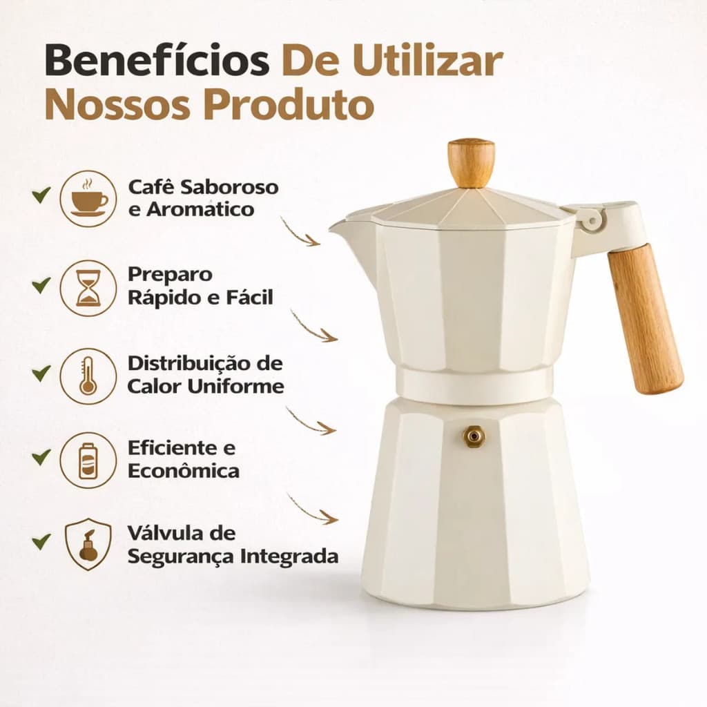 Cafeteira Italiana Expresso 6 Xícaras Design Clássico Moderno