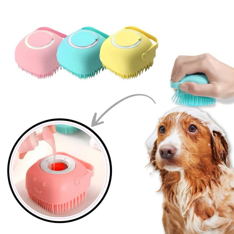 Kit 1/2/3  Escova Banho Cachorro Cães Massageador de Silicone Bucha Pet Com Dispenser Para Shampoo
