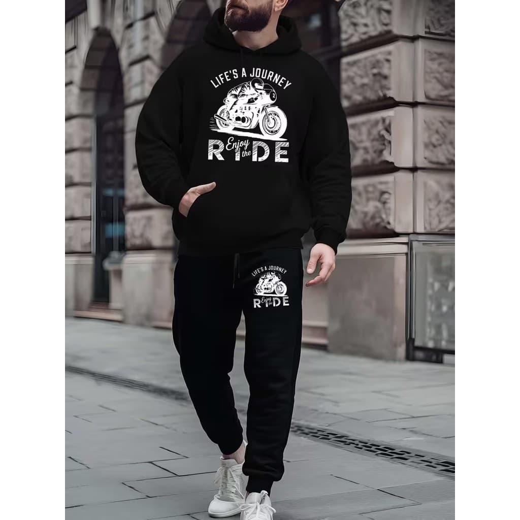 Conjunto Moletom Canguru  Masculino Ride Blusa De Frio + Calça Moletom Estampados Unissex Outono/Inverno