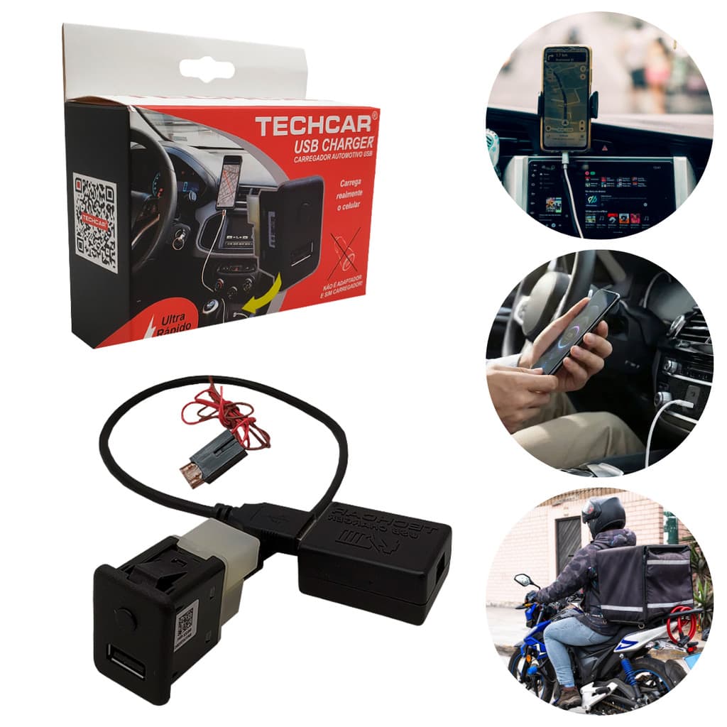 Kit Carregador Completo Automotivo USB Para Celular Tomada Painel+Cabo Carga Ultra Rápida 15V Preto