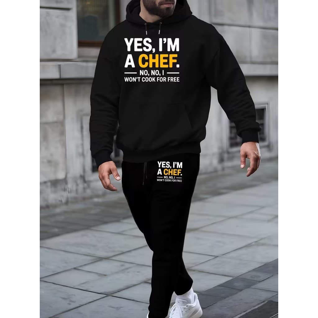 Conjunto Moletom Canguru Masculino Yes Chef Blusa De Frio + Calça Moletom Estampados Unissex Outono/Inverno