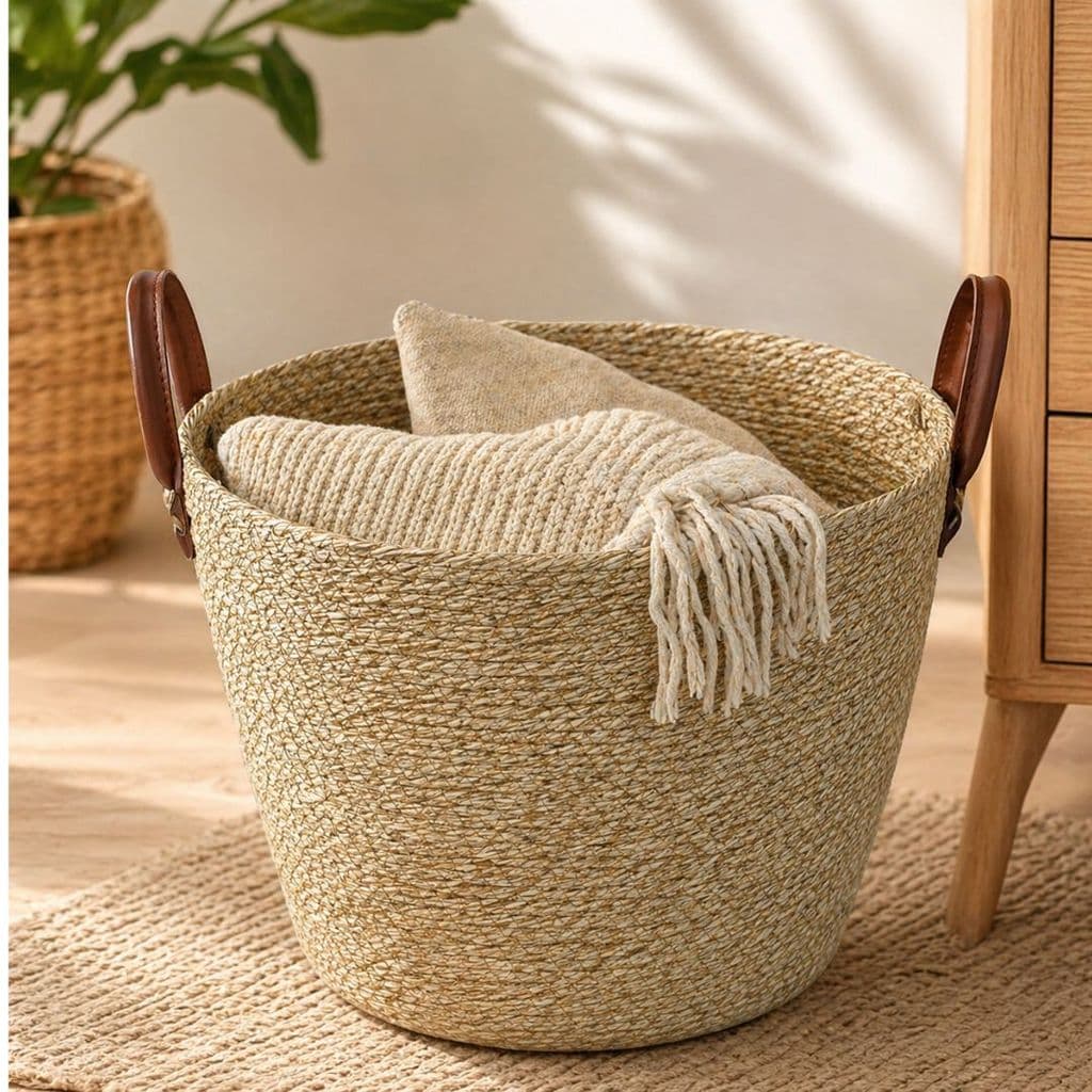 Cesto Organizador Fibra Natural Grande com Alça – Cesto Decorativo Multiuso para Sala, Quarto e Banheiro  Paramount
