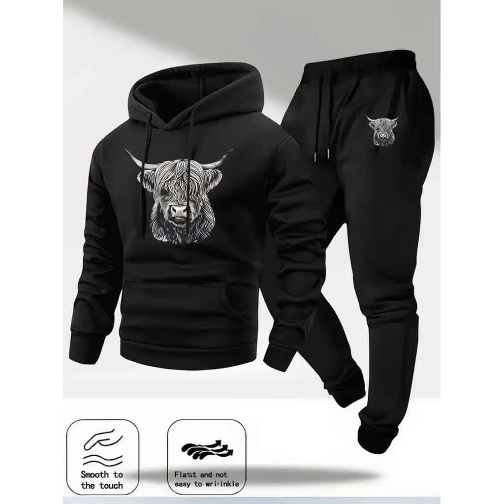 Conjunto Moletom Canguru Masculino Bufalo Cabeludo Blusa De Frio + Calça Moletom Estampados Unissex Outono/Inverno
