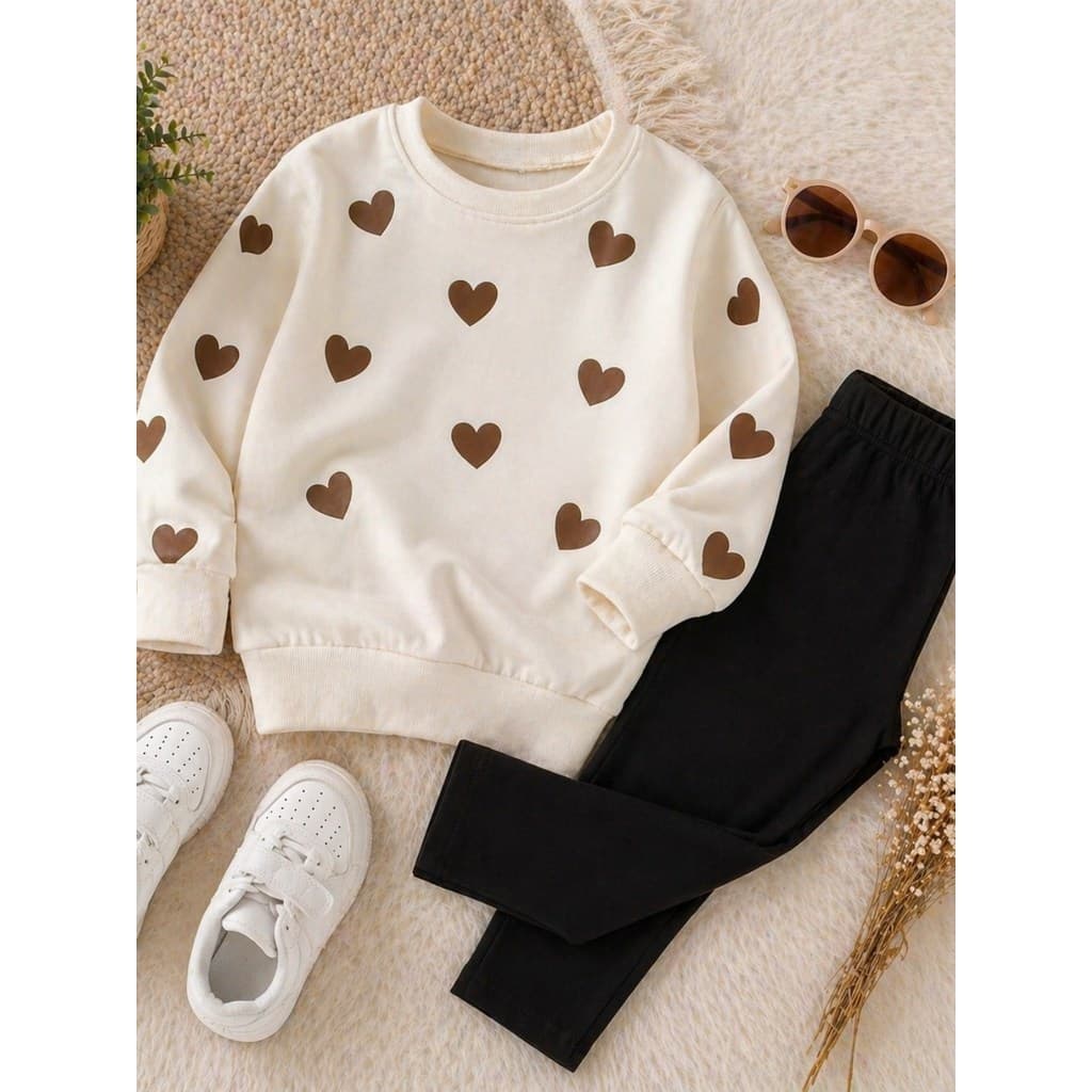 Conjunto Blusa de Frio Legging Infantil Moletom Corações Manga Longa Confortável Inverno Moda Bloguerinha