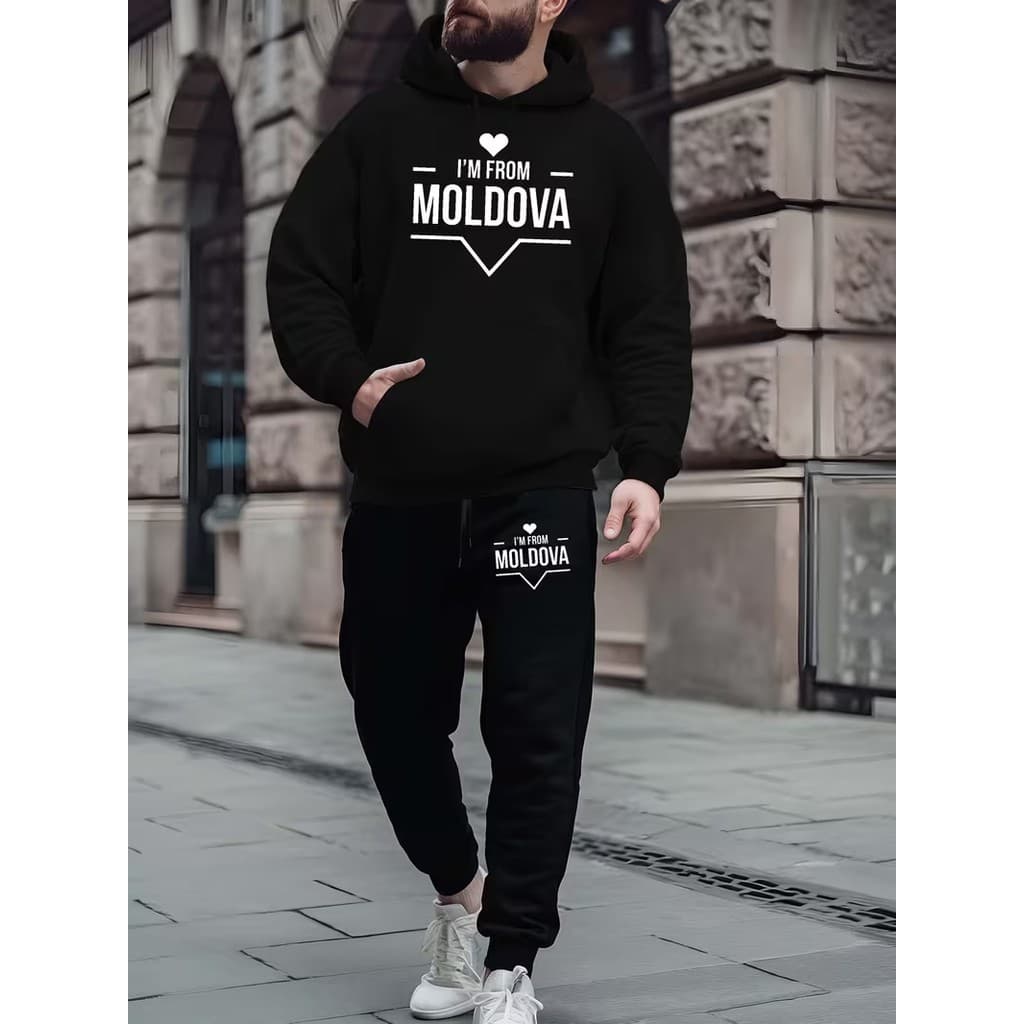 Conjunto Moletom Canguru Masculino Moldova Blusa De Frio + Calça Moletom Estampados Unissex Outono/Inverno