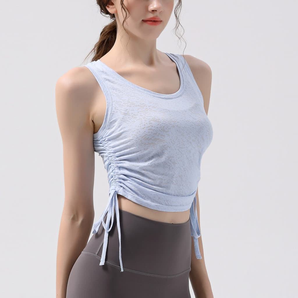 [Venda quente] Nude Feel Drawstring Sports Top Feminino Respirável Roupas de Yoga Fitness Exterior Roupas de Fitness de 