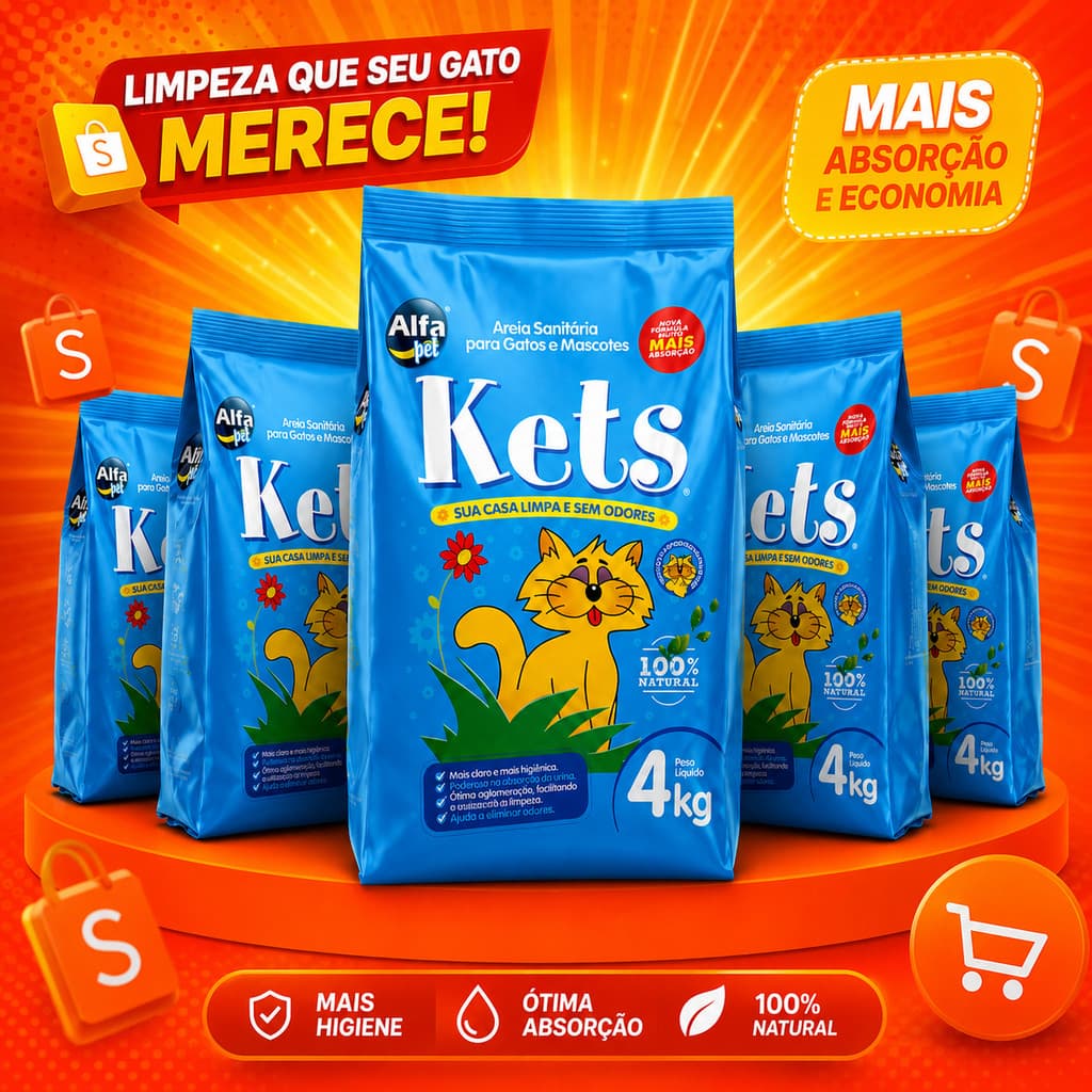 Areia Kets Higiênica Gatos Kit Sanitária 4kg 8kg 20kg Premium PET