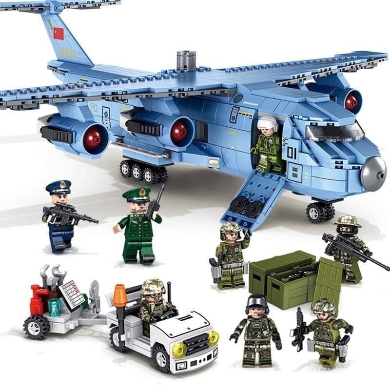 1083 peças de blocos de montar Lego, modelo de helicóptero de combate e avião de transporte para crianças e meninos, blo