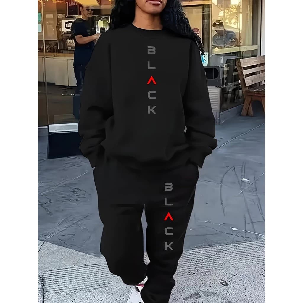Conjunto Moletom Careca Feminino Black Blusa De Frio + Calça Moletom Estampados Unissex Outono/Inverno