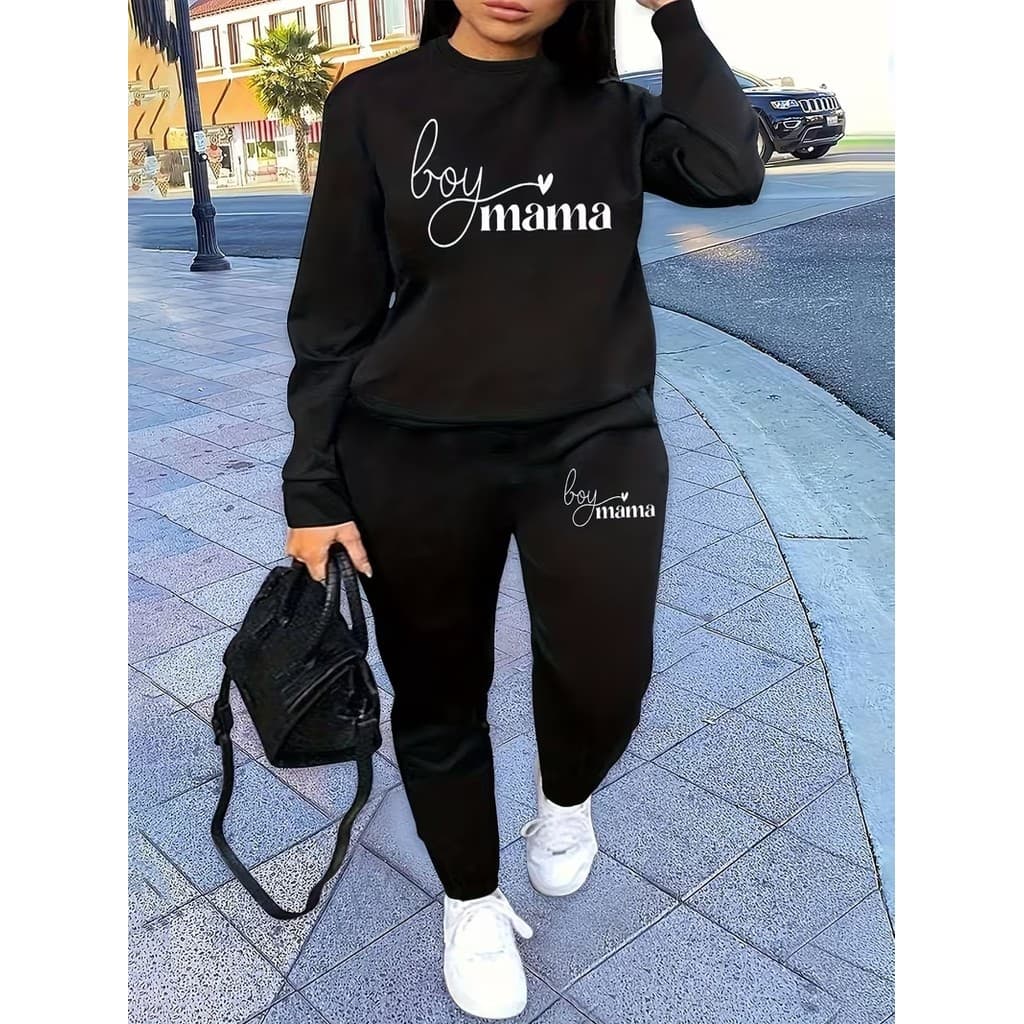Conjunto Moletom Careca Feminino Mãe De Menino Blusa De Frio + Calça Moletom Estampados Unissex Outono/Inverno