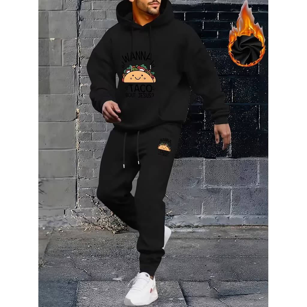 Conjunto Moletom Canguru Masculino Wanna taco Blusa De Frio + Calça Moletom Estampados Unissex Outono/Inverno