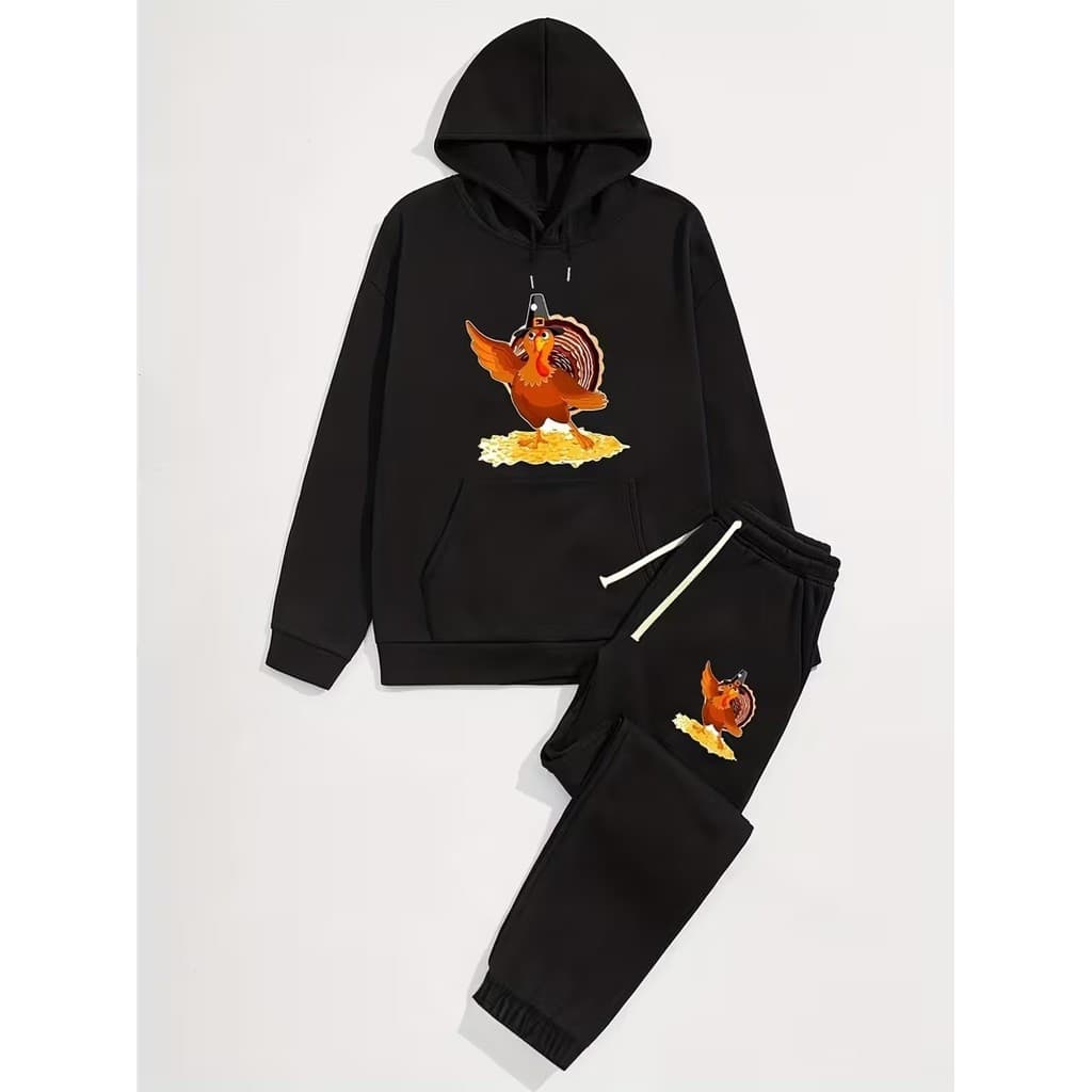 Conjunto Moletom Canguru Masculino Galinha Adiante Blusa De Frio + Calça Moletom Estampados Unissex Outono/Inverno