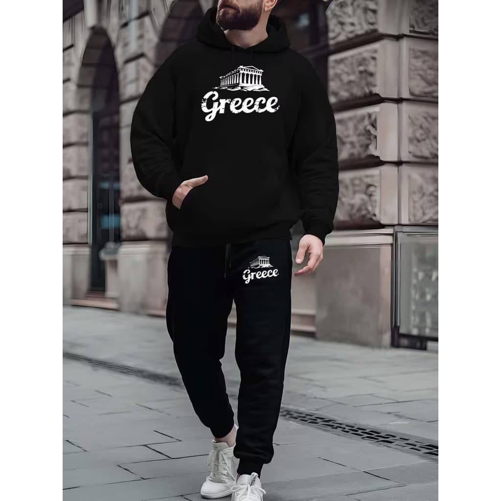 Conjunto Moletom Canguru Masculino Greece Blusa De Frio + Calça Moletom Estampados Unissex Outono/Inverno