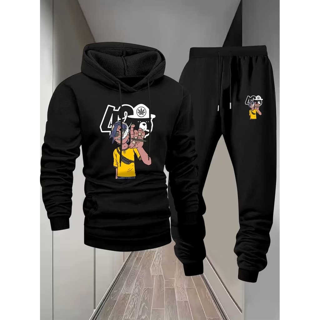 Conjunto Moletom Canguru Masculino Malandro Blusa De Frio + Calça Moletom Estampados Unissex Outono/Inverno