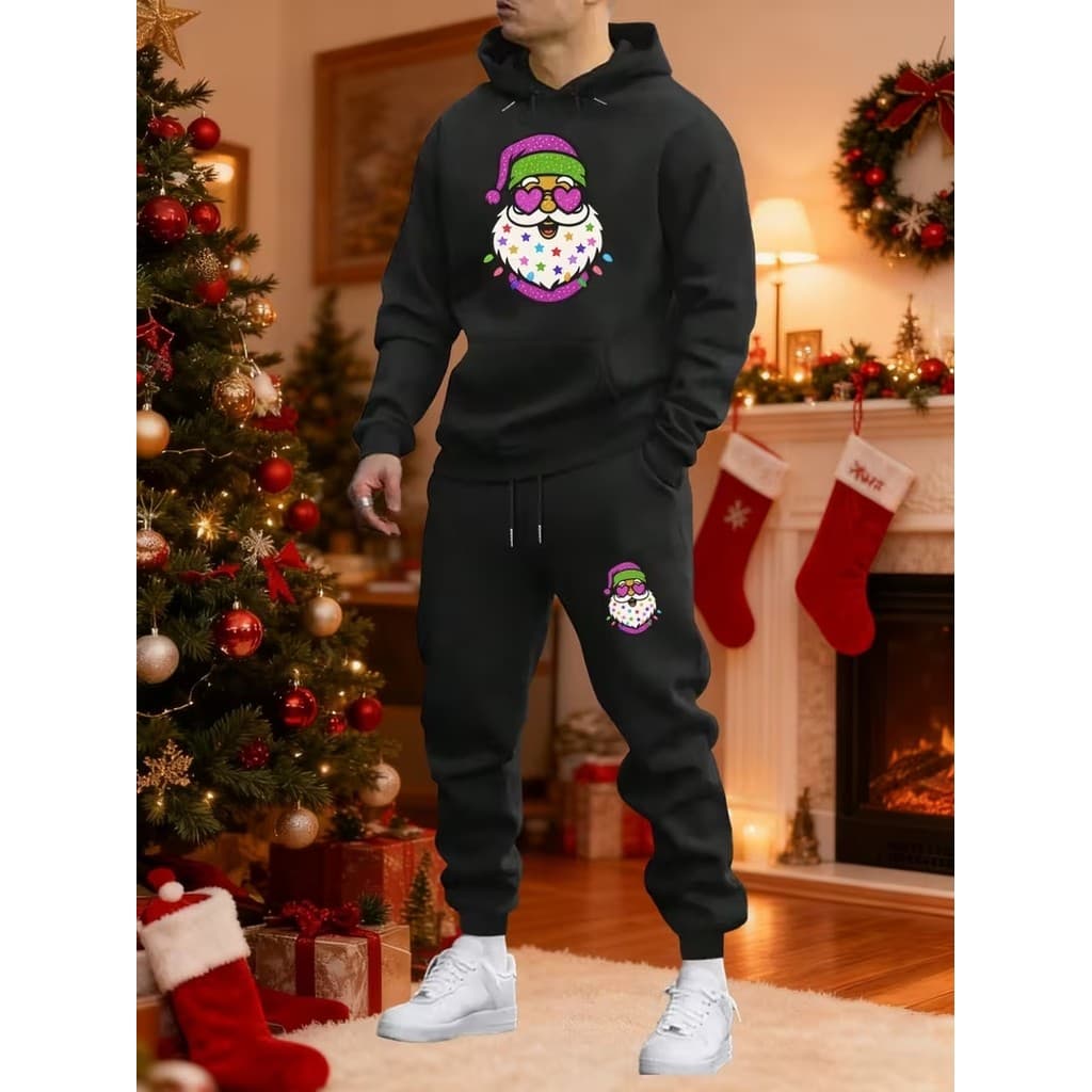 Conjunto Moletom Canguru Masculino Noel Feliz Blusa De Frio + Calça Moletom Estampados Unissex Outono/Inverno