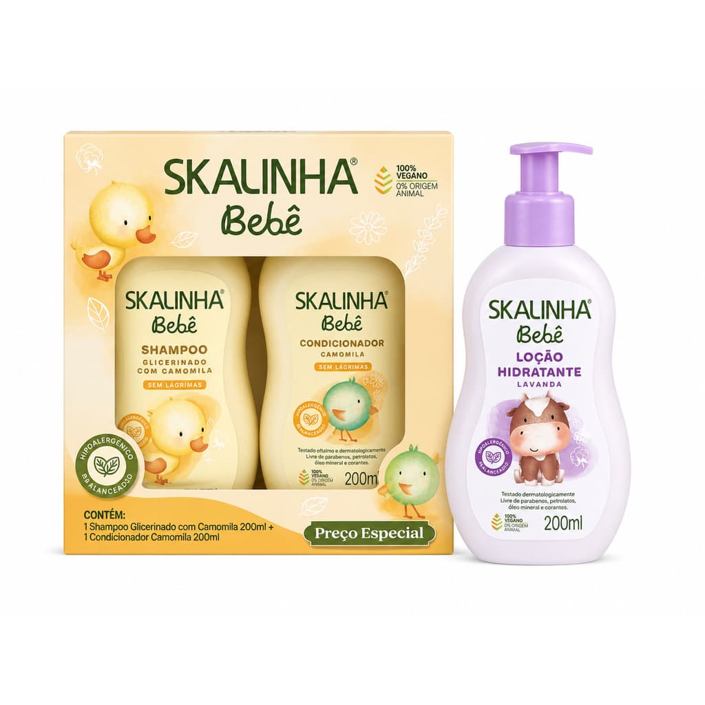 Kit Skalinha Bebê Shampoo + Condicionador Camomila 200ml + Loção Hidratante 200ml