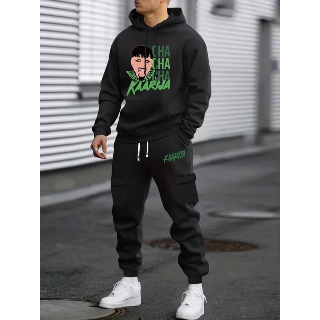 Conjunto Moletom Canguru Masculino Chá Blusa De Frio + Calça Moletom Estampados Unissex Outono/Inverno