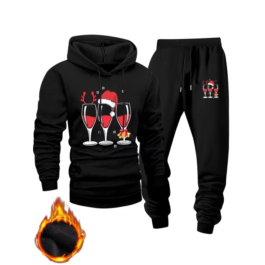 Conjunto Moletom Canguru Masculino Brinde para o natal Blusa De Frio + Calça Moletom Estampados Unissex Outono/Inverno