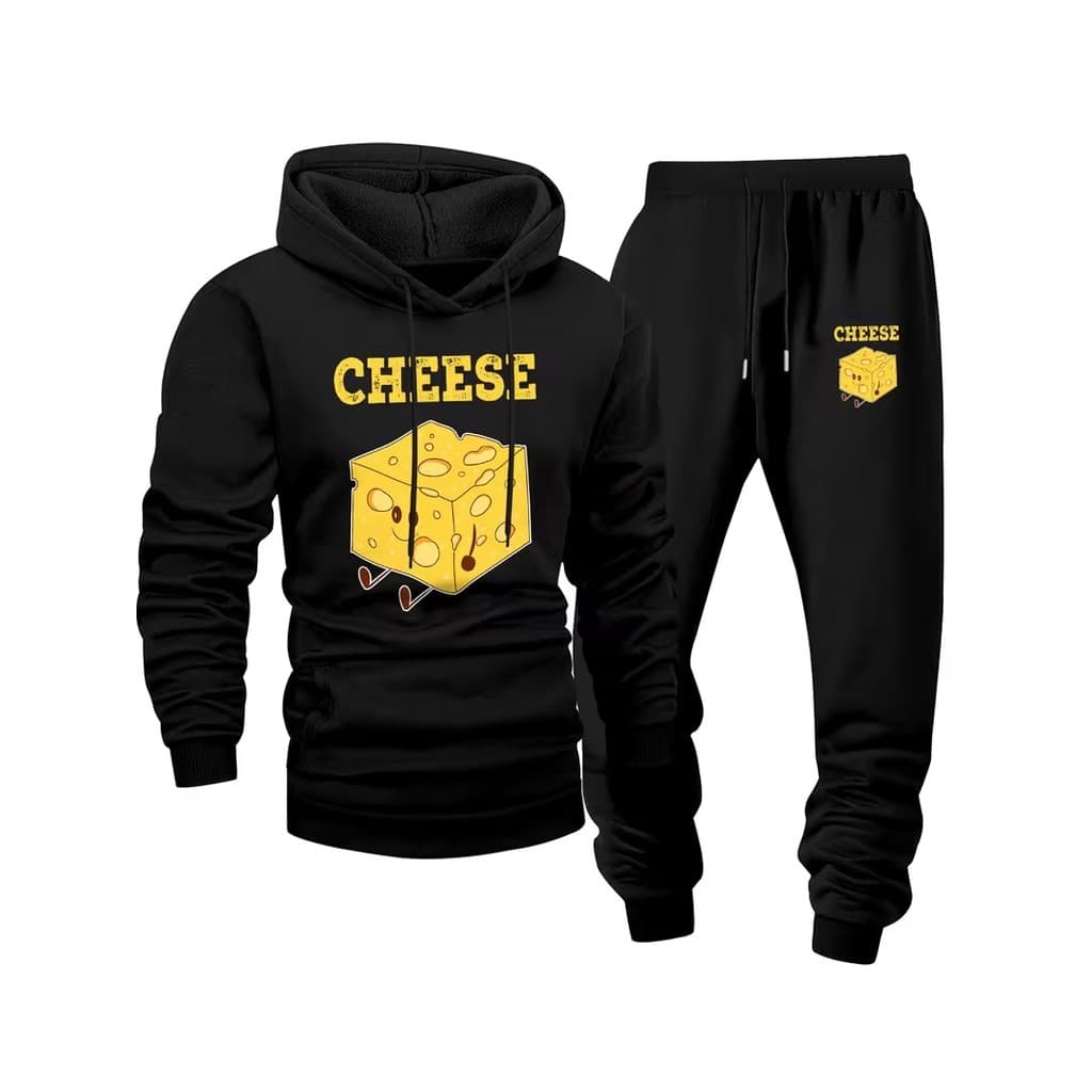Conjunto Moletom Canguru Masculino Cheese Blusa De Frio + Calça Moletom Estampados Unissex Outono/Inverno