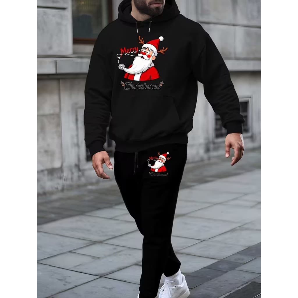 Conjunto Moletom Canguru Masculino Noel Enrolado Blusa De Frio + Calça Moletom Estampados Unissex Outono/Inverno