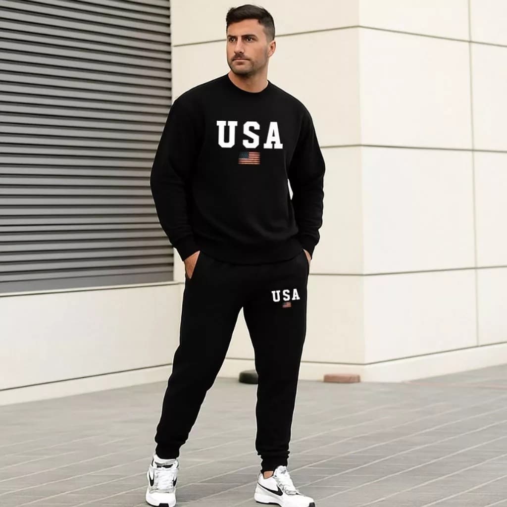 Conjunto Moletom Careca Masculino USA Blusa De Frio + Calça Moletom Estampados Unissex Outono/Inverno