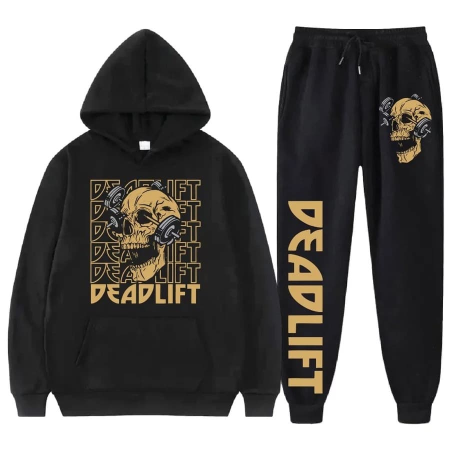 Conjunto Moletom Canguru Masculino Dead Lift Blusa De Frio + Calça Moletom Estampados Unissex Outono/Inverno